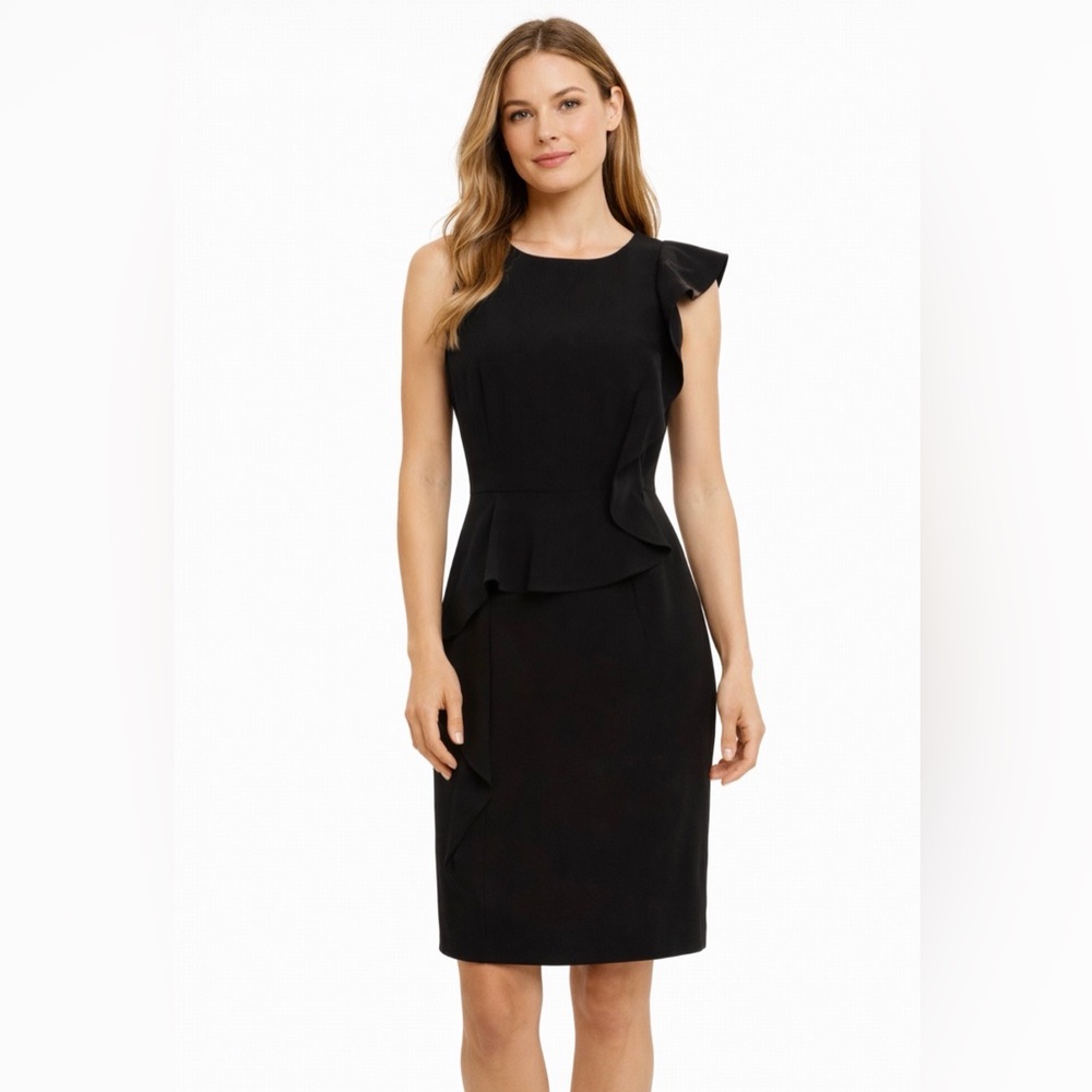 Calvin Klein Dress Black Sleeveless Ruffle Front